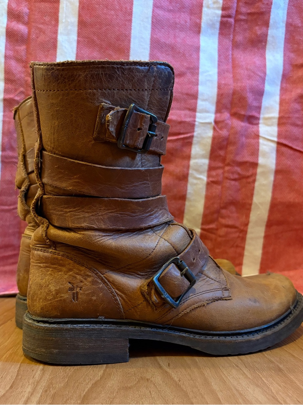 Frye Brown Leather Buckle Ankle Boots
